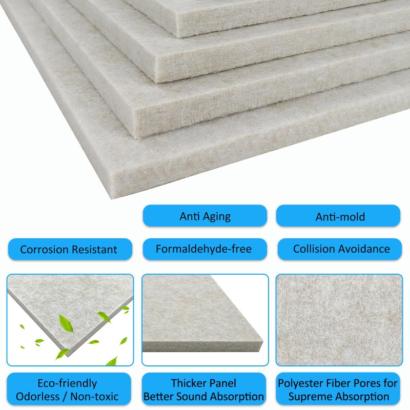 BXI Thickened Sound Absorbing Panels - 12 Pack 12 X 12 X 0.5 Inches Dense Acoustic Panels, Echo Noise Reducing Sound Panels, Tackable Studio Panels for Wall and Ceiling Acoustic Treatment - Image 5
